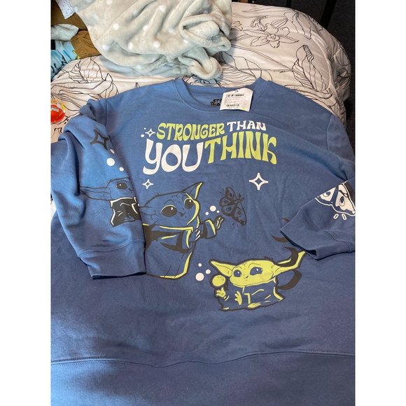 Womens Disney Plus Size Grogu Stronger Than You Think Graphic Sweatshirt Blue 1X - Picture 5 of 8